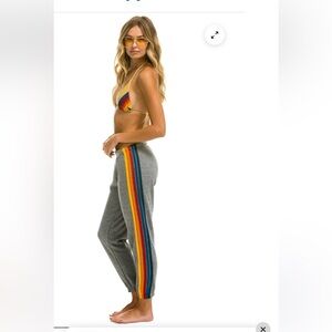 Aviator Nation Gray Joggers with Rainbow Side Stripes